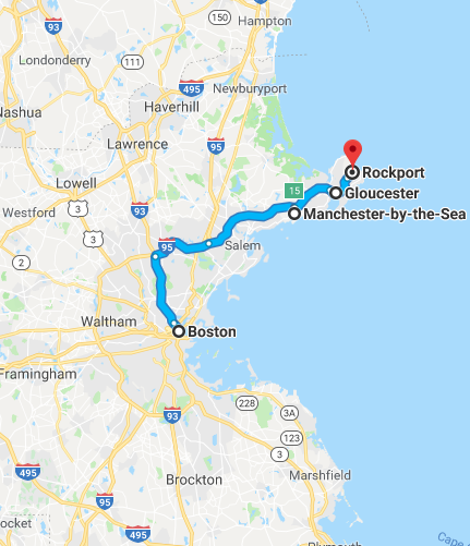 Boston to Rockport map