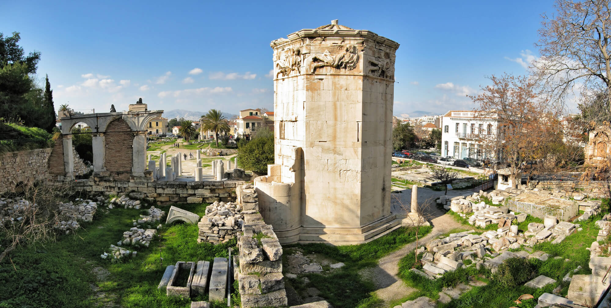 The Tower of the Winds in the Roman Agora in Athens.